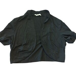 Belle Pogue Black Cropped Short‎ Sleeve Open Front Cardigan Shrug One Size